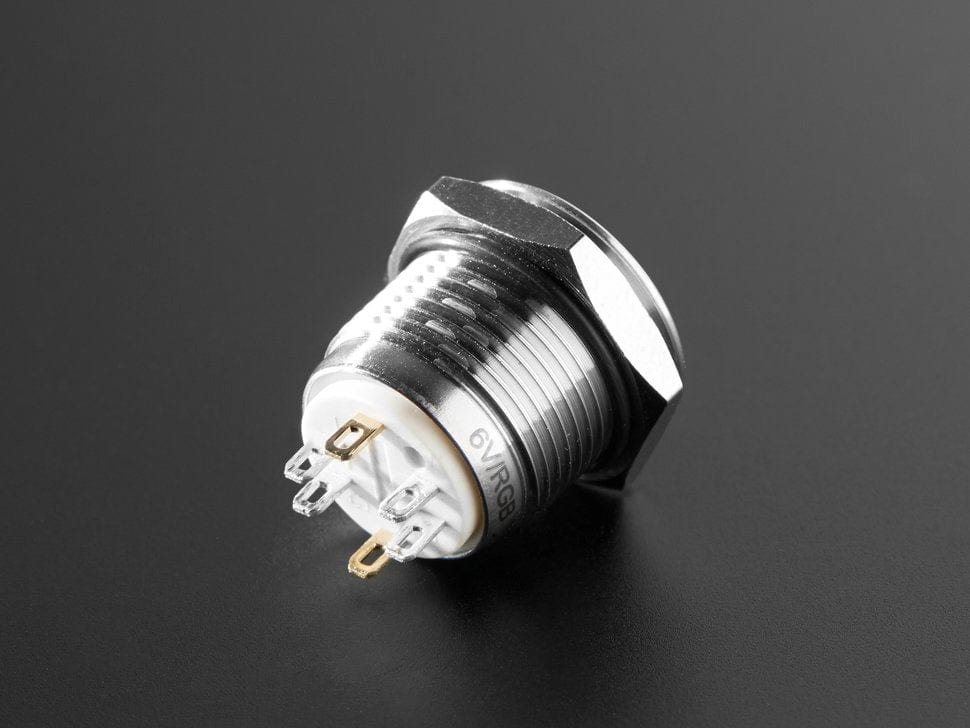 Rugged Metal Pushbutton - 16mm 6V RGB Momentary - The Pi Hut