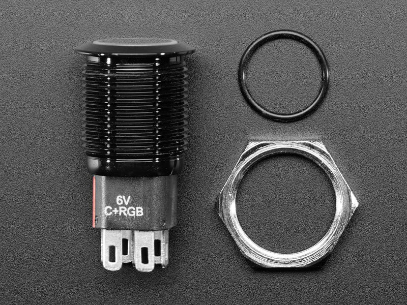 Rugged Metal Pushbutton with Black Finish - 16mm 6V RGB Latching - The Pi Hut