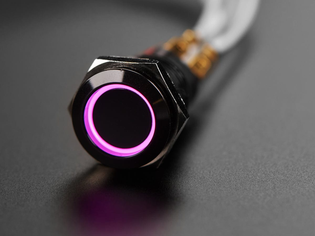 Rugged Metal Pushbutton with Black Finish - 16mm 6V RGB Latching - The Pi Hut