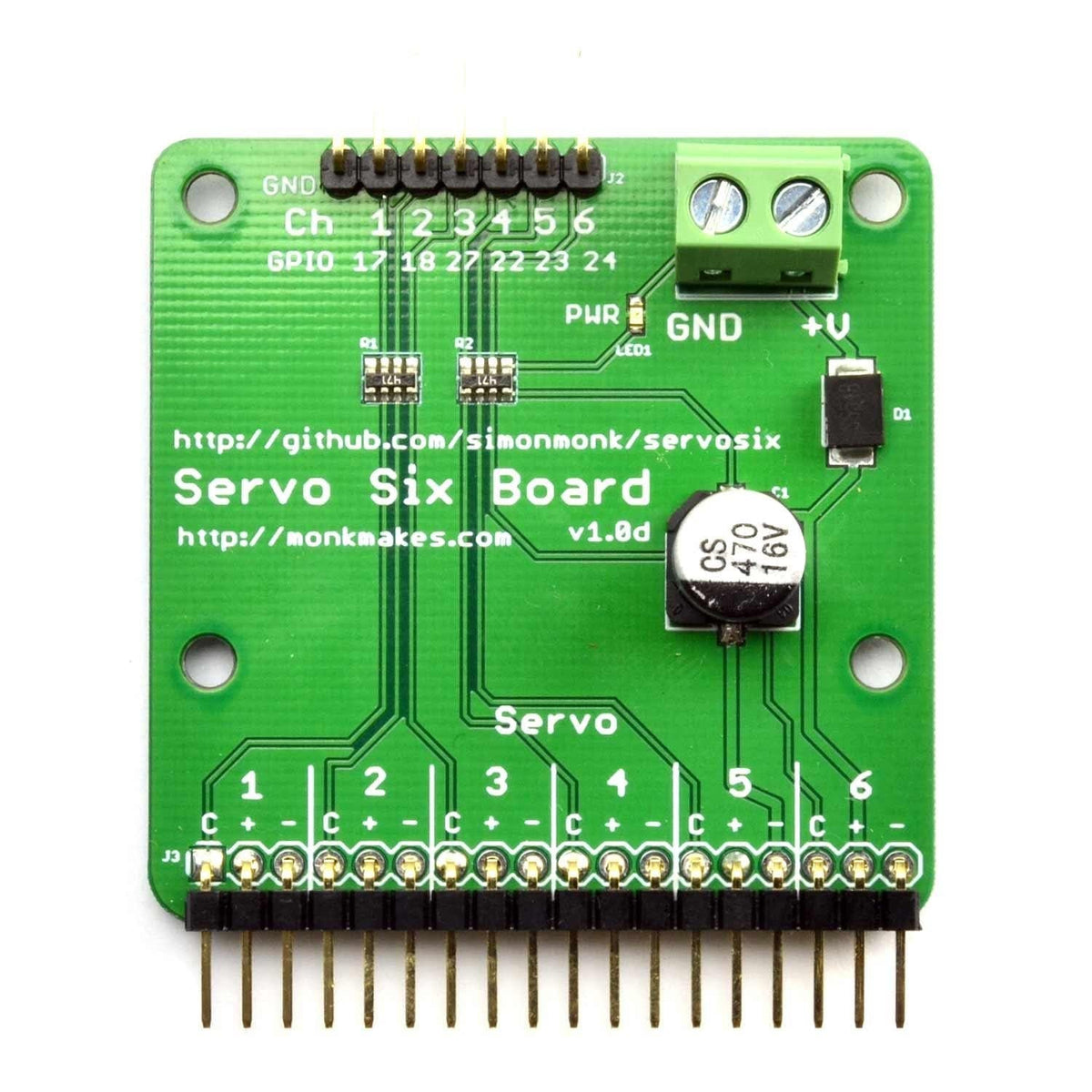 Ser0066 Arduino Servo Six for Raspberry Pi and Arduino - The Pi Hut