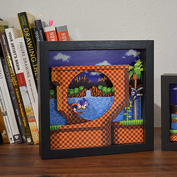 Pixel Frames Sonic The Hedgehog Loop Scene Shadow Box Art – 9x9, Officially Licensed