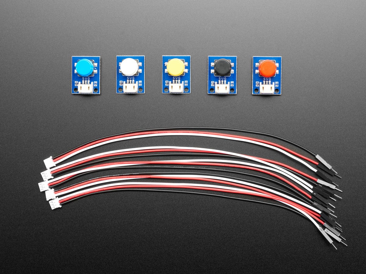 STEMMA Wired Tactile Push-Button Pack - 5 Color Pack - The Pi Hut