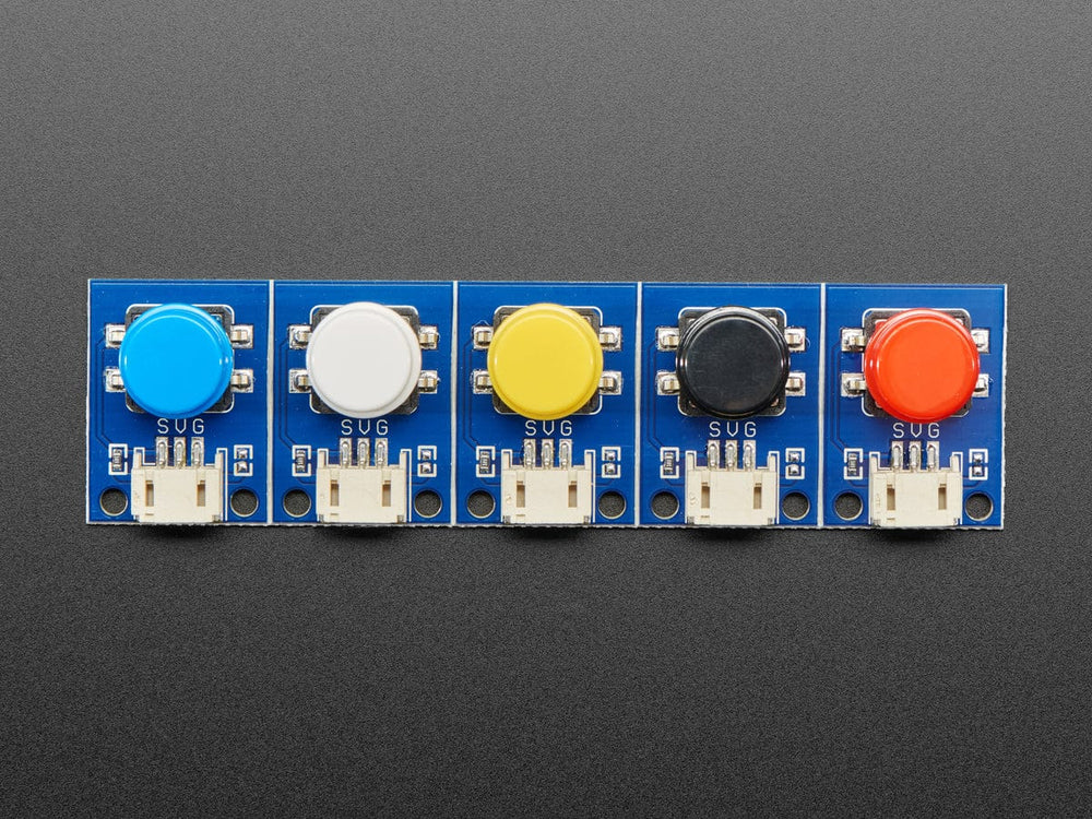 STEMMA Wired Tactile Push-Button Pack - 5 Color Pack - The Pi Hut