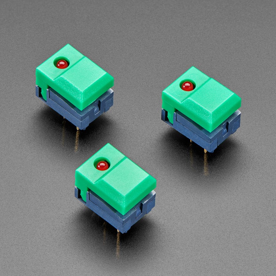 Step Switch with LED - Three Pack of Green with Red LED (PB86) - The Pi Hut