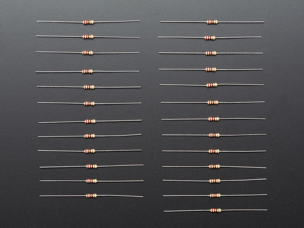 Through-Hole Resistors - 220 ohm 5% 1/4W - Pack of 25 - The Pi Hut