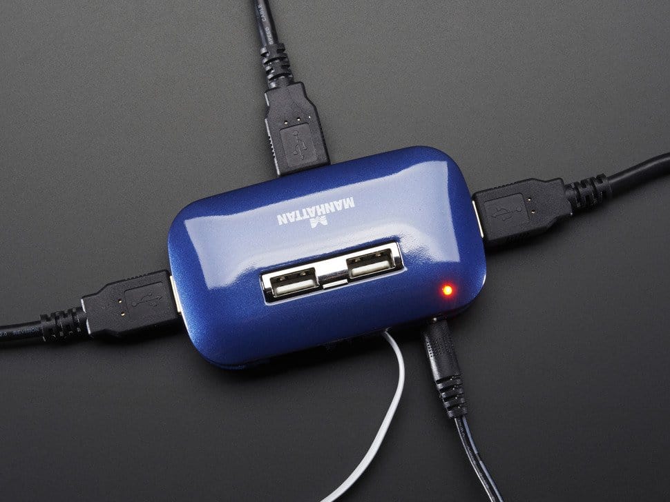 USB 2.0 Powered Hub - 7 Ports with 5V 2A Power Supply - The Pi Hut