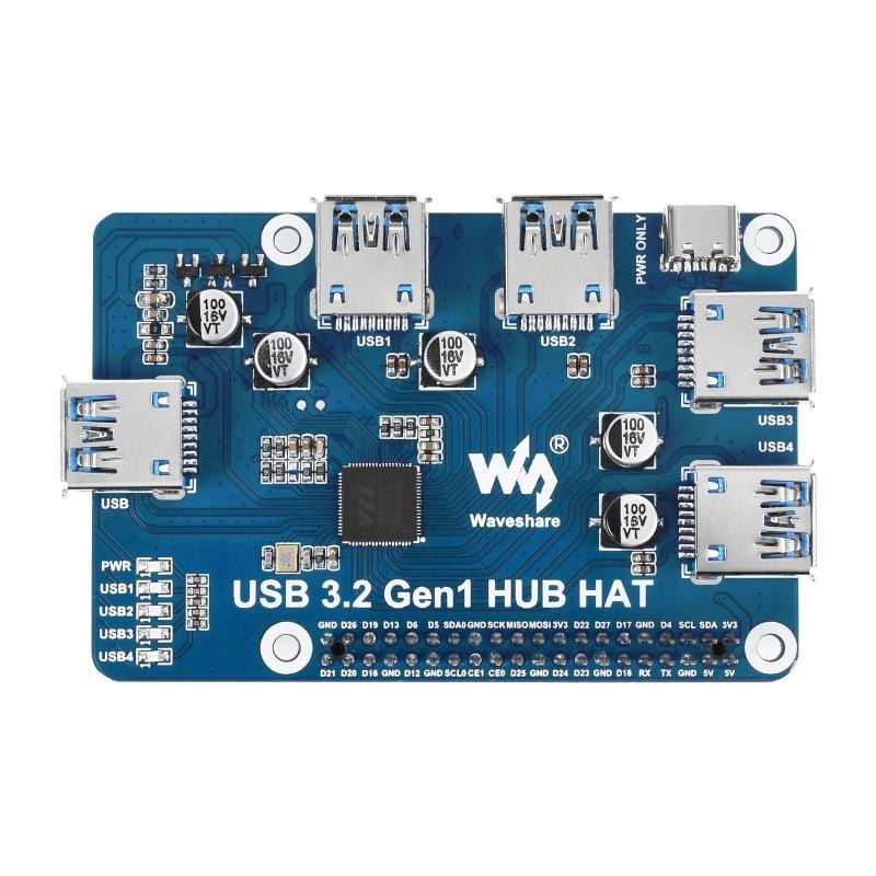 USB 3.2 Gen1 Hub HAT for Raspberry Pi - The Pi Hut
