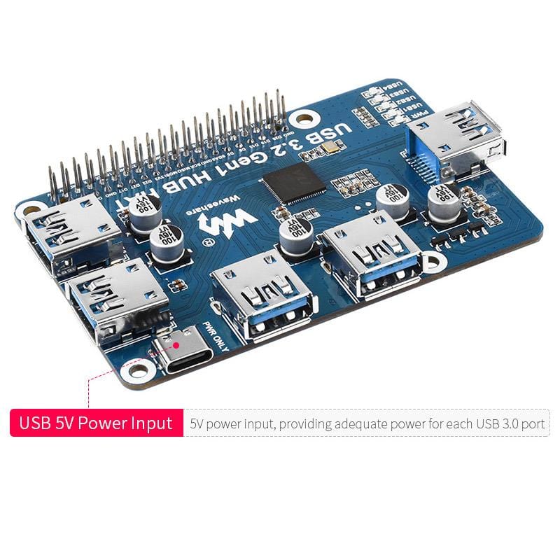 USB 3.2 Gen1 Hub HAT for Raspberry Pi - The Pi Hut