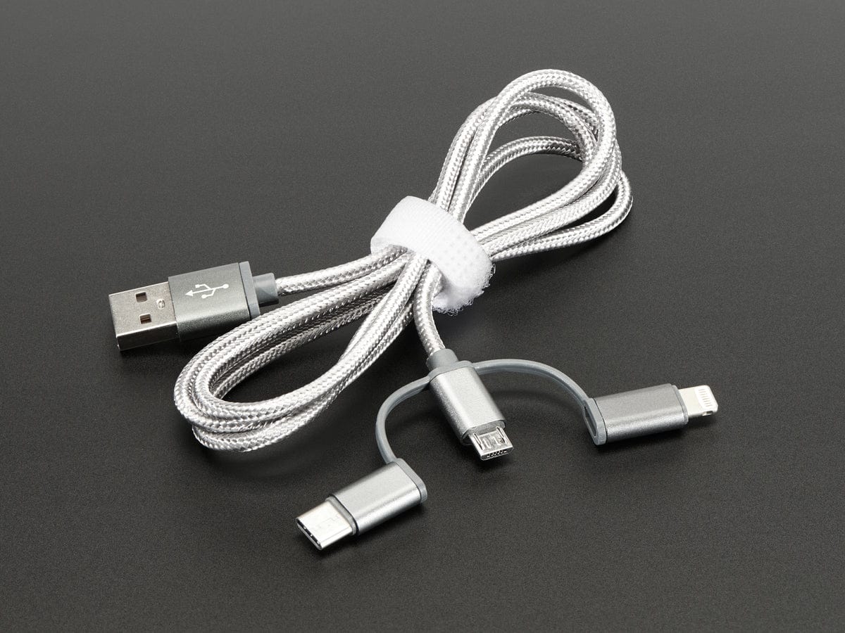 USB 3-in-1 Sync and Charge Cable - Micro B / Type-C / Lightning - The Pi Hut