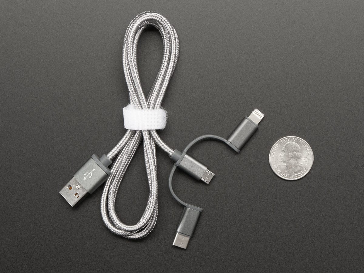 USB 3-in-1 Sync and Charge Cable - Micro B / Type-C / Lightning - The Pi Hut