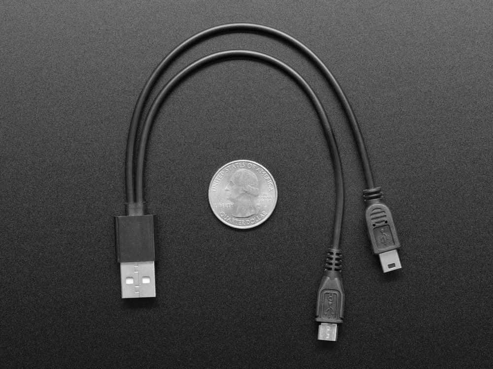 USB cable - 8" A to Mini B Charging and Micro B Data - The Pi Hut
