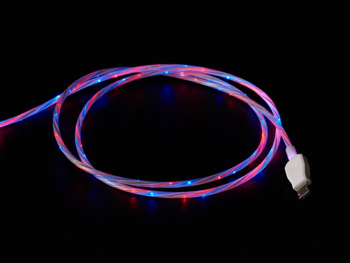 USB micro B Cable with LEDs - Blue and Red - The Pi Hut