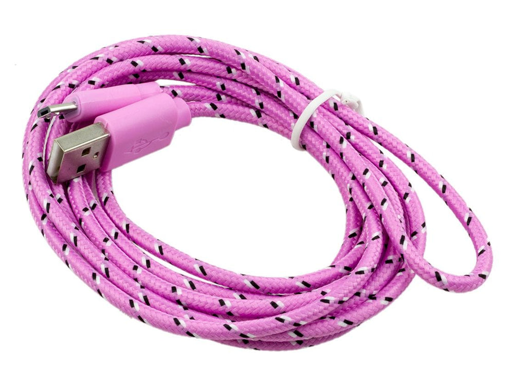 USB to Micro USB Braided Cable 2m - Pink - The Pi Hut
