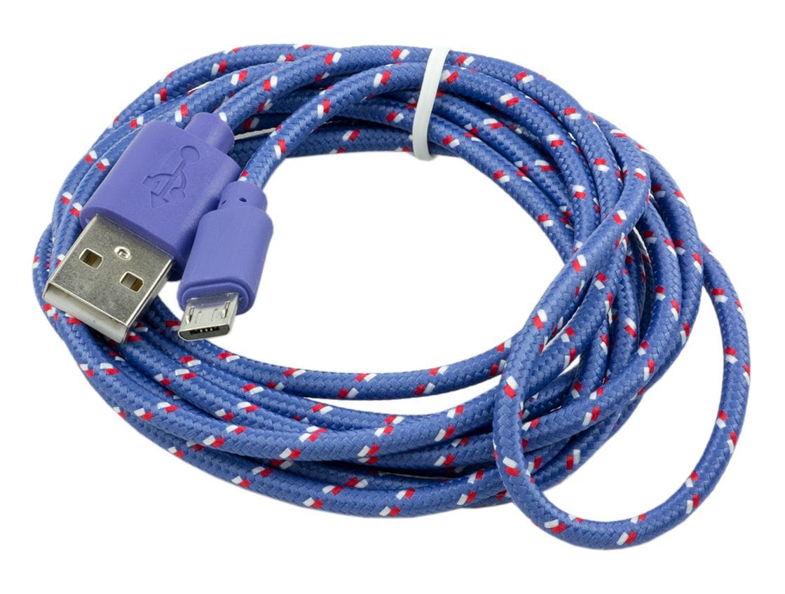 USB to Micro USB Braided Cable 2m - Purple - The Pi Hut