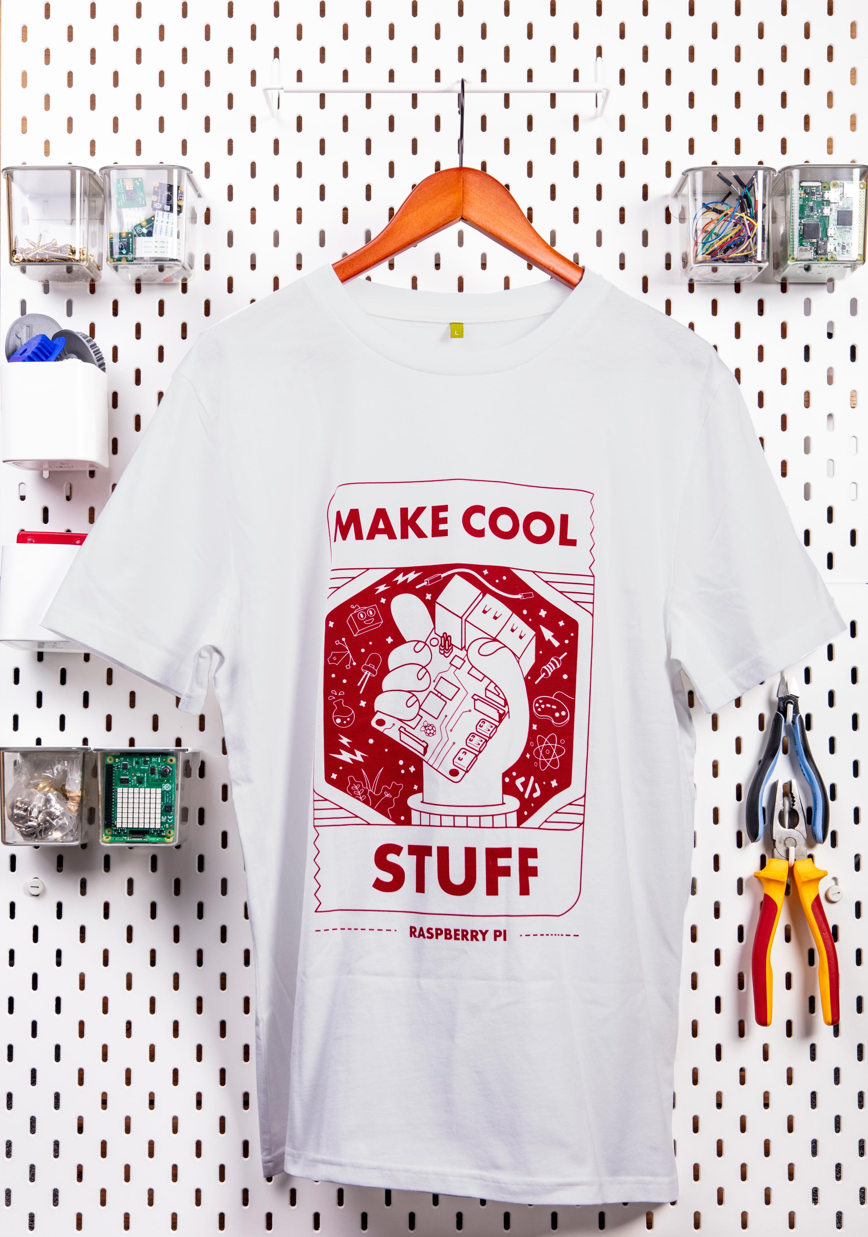 White Raspberry Pi "Make Cool Stuff" T-shirt (Adult Size) - The Pi Hut