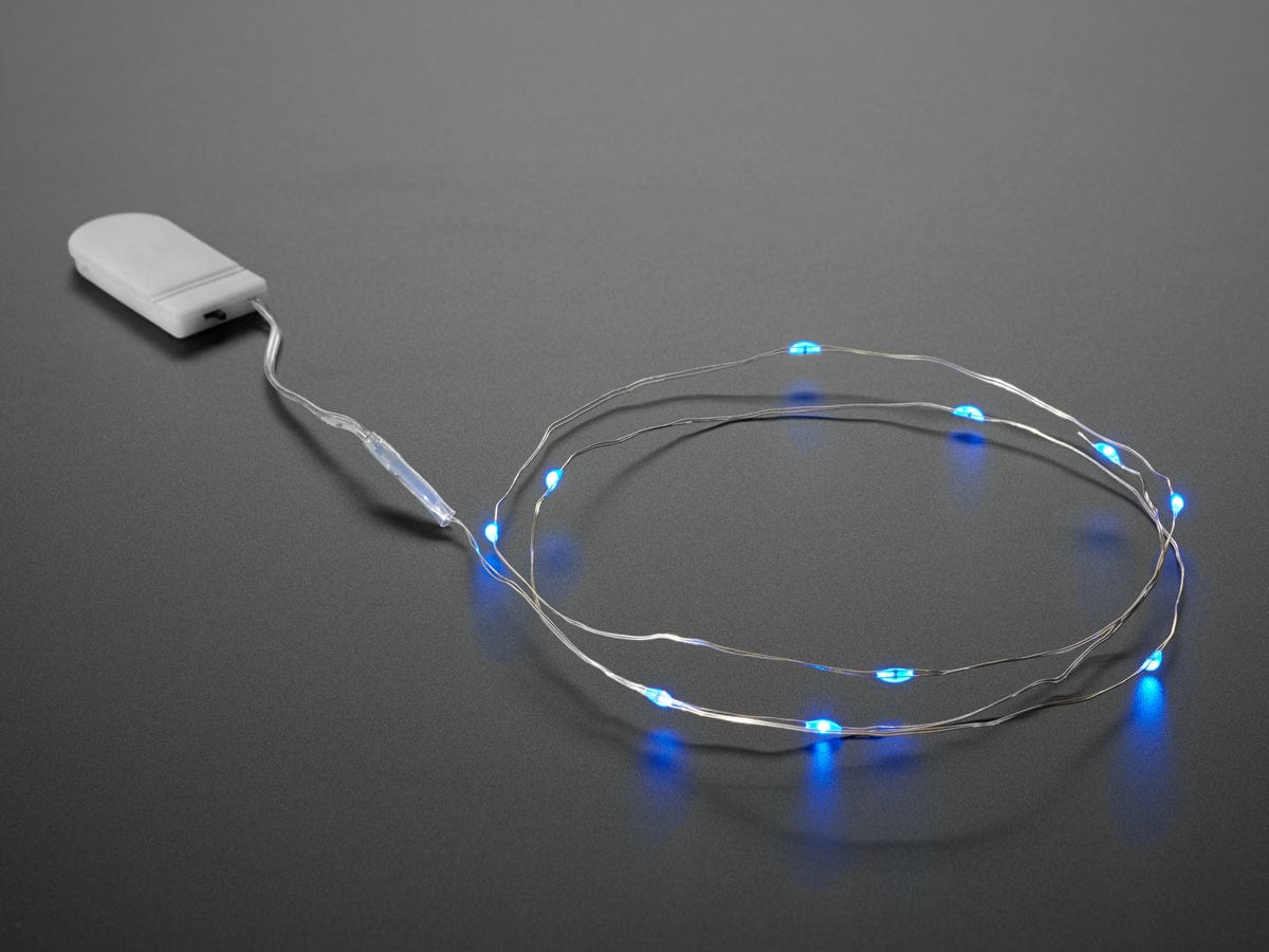 Wire Light LED Strand - 10 Blue LEDs + Coin Cell Holder - The Pi Hut