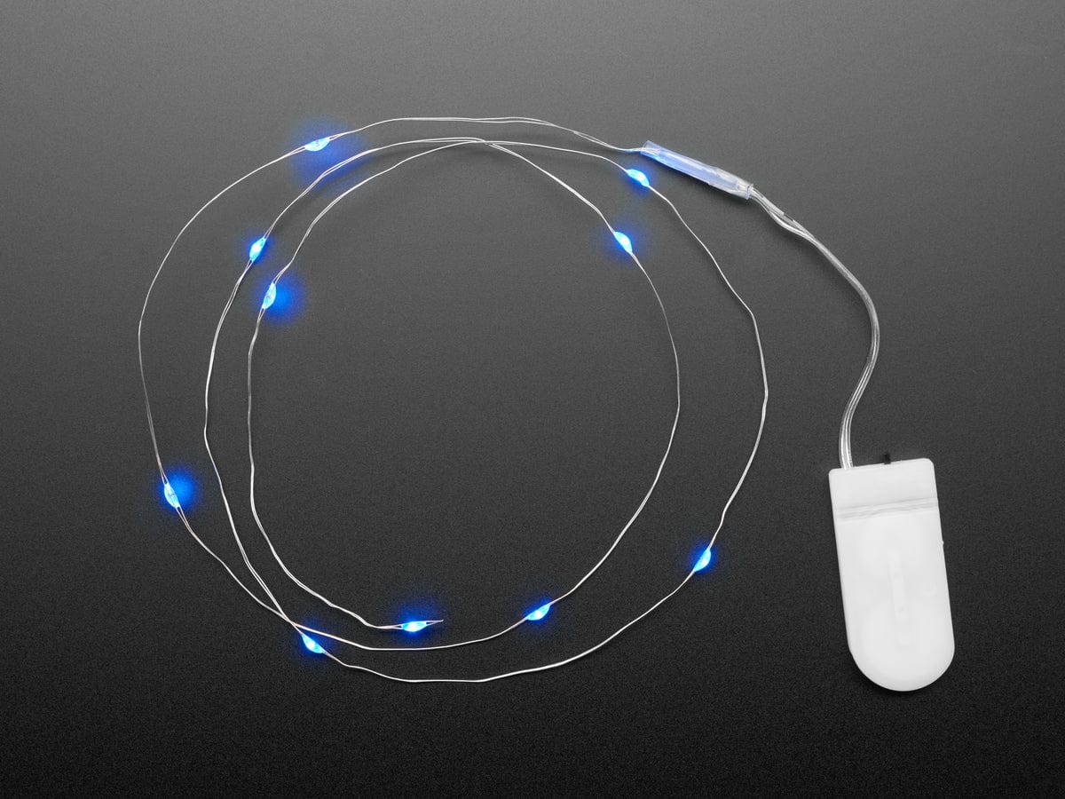 Wire Light LED Strand - 10 Blue LEDs + Coin Cell Holder - The Pi Hut