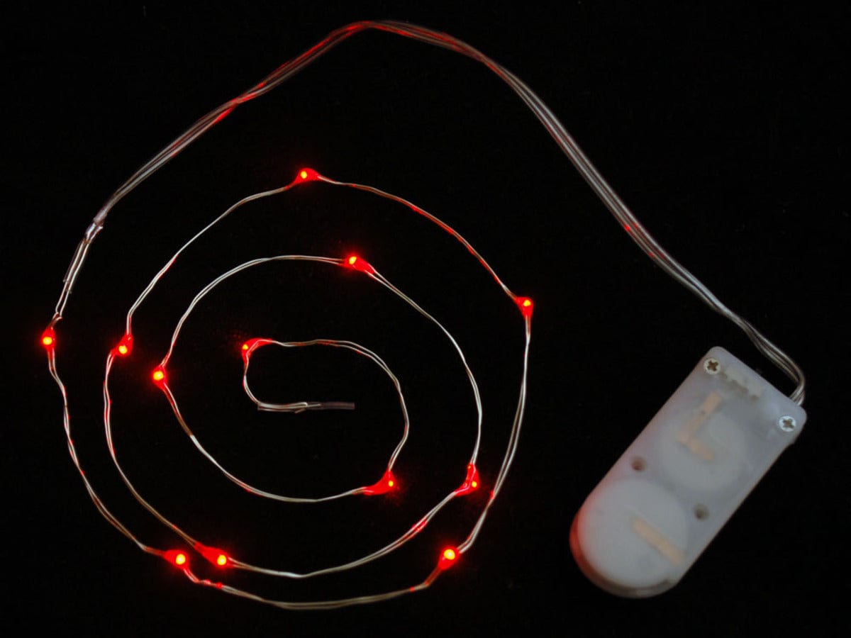 Wire Light LED Strand - 10 Red LEDs + Coin Cell Holder - The Pi Hut