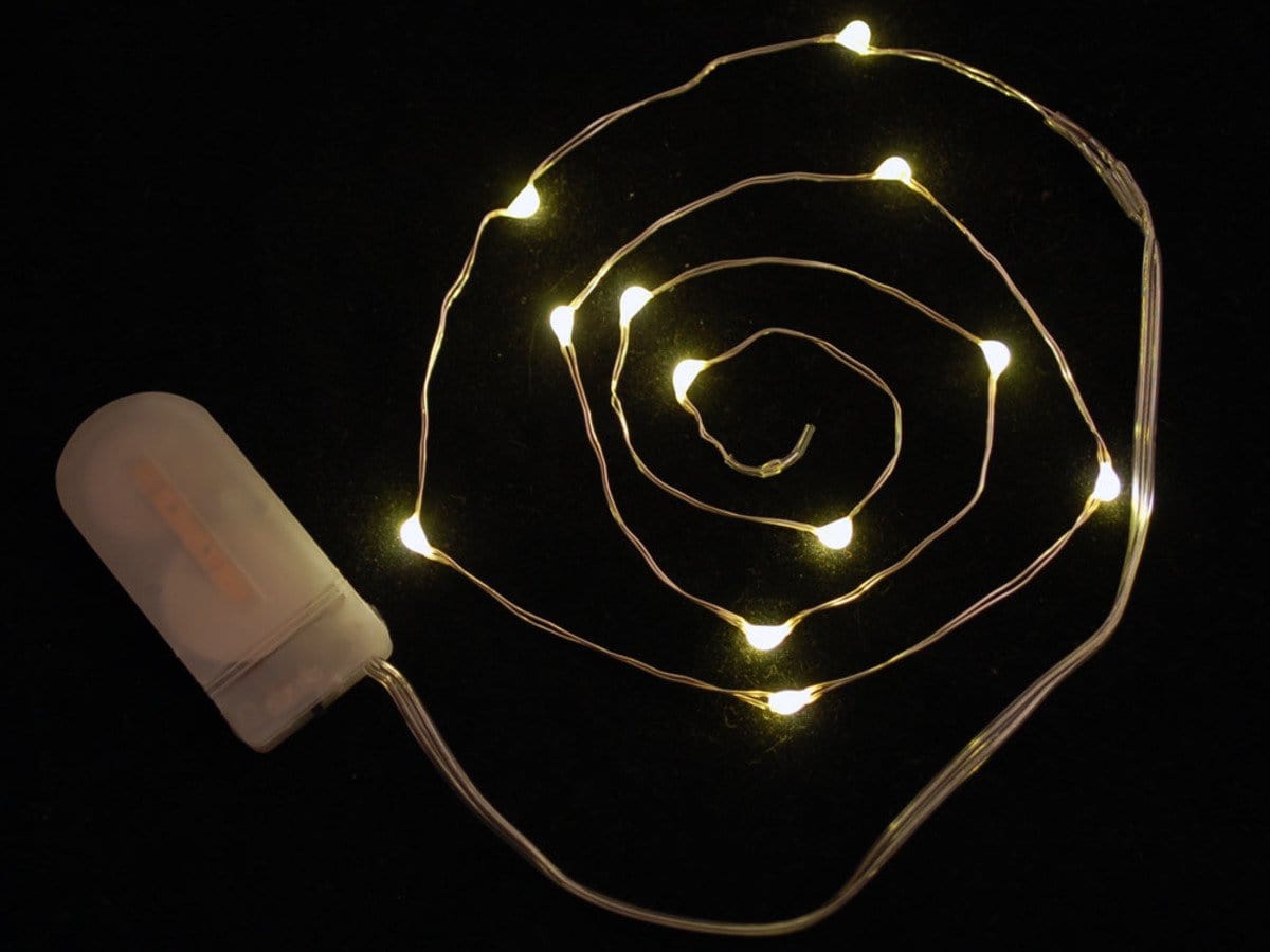 Wire Light LED Strand - 10 Warm White LEDs + Coin Cell Holder - The Pi Hut