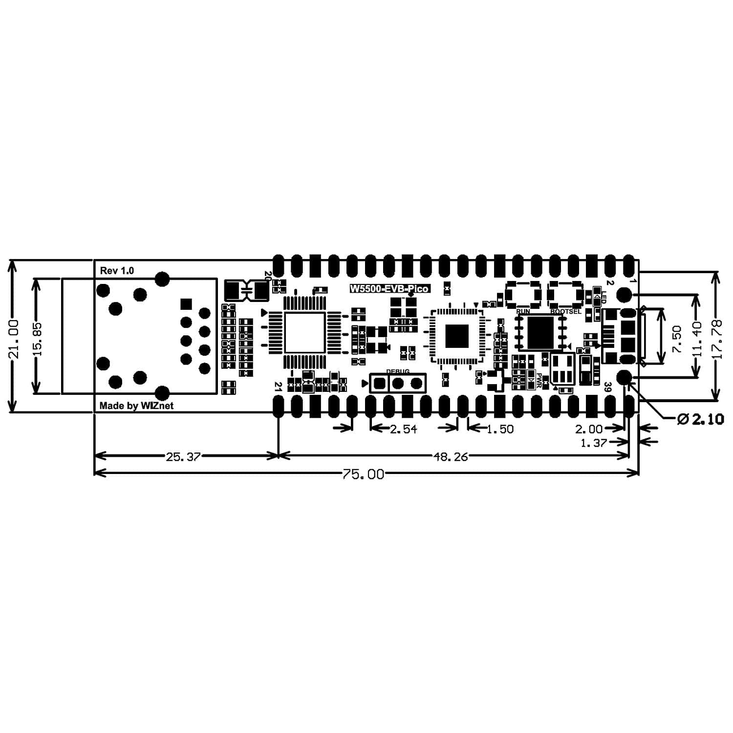 WIZnet W5500-EVB-Pico - RP2040 Board with Ethernet - The Pi Hut