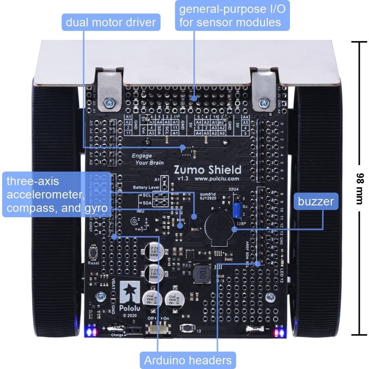 Zumo Robot for Arduino (Assembled with 75:1 HP Motors) - The Pi Hut