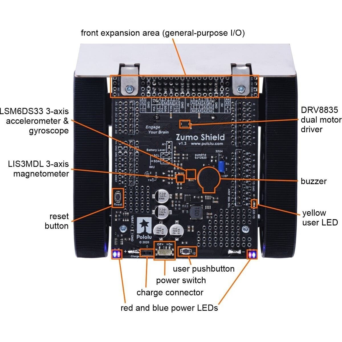 Zumo Robot for Arduino (Assembled with 75:1 HP Motors) - The Pi Hut